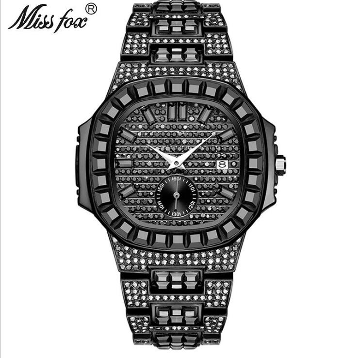 Full of Crystals Men's Watch Gold Men's Watches Calendar Quartz Watch Golden