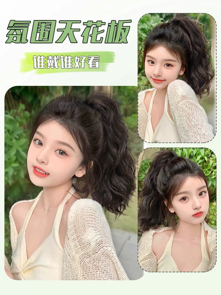 Internet Celebrity Wig Ponytail Women Grip Korean style Pear Flower Curly Hair Natural Simulation Hair Seamless High Ponytail Twist Fake Braid