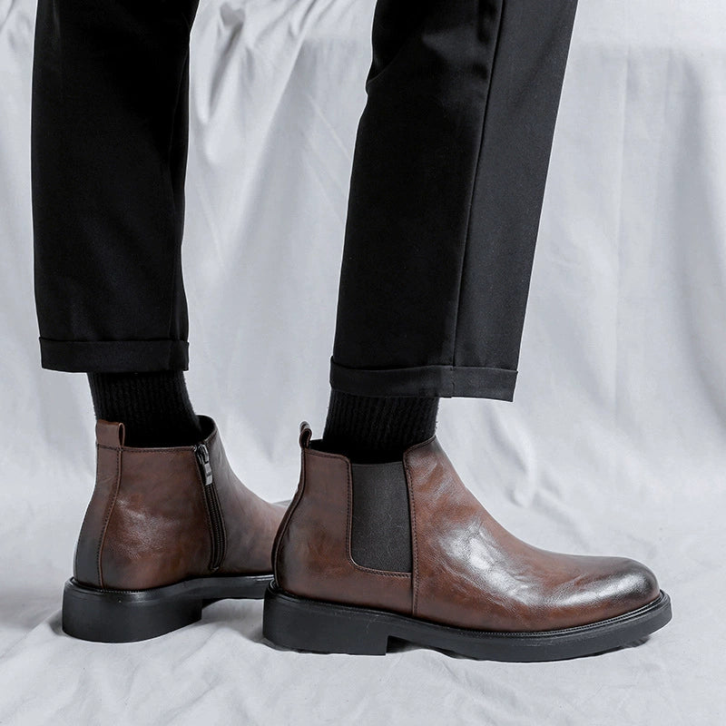 Winter Men Leather Chelsea Boots Slip-on Dress Formal Shoes