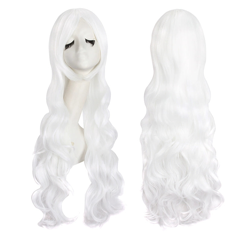 Cos Wig Female Long Curly Hair Side Bangs Universal 80cm Pure White Lolita Big Wave Anime Full-Head Wig