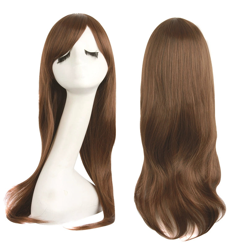 Tongman Micro Volume Cos Wig Female Long Hair Anime High-Temperature Fiber Brown Qi Side Bangs Universal Light Brown Full-Head Wig