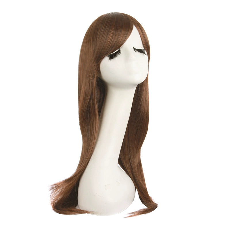 Tongman Micro Volume Cos Wig Female Long Hair Anime High-Temperature Fiber Brown Qi Side Bangs Universal Light Brown Full-Head Wig