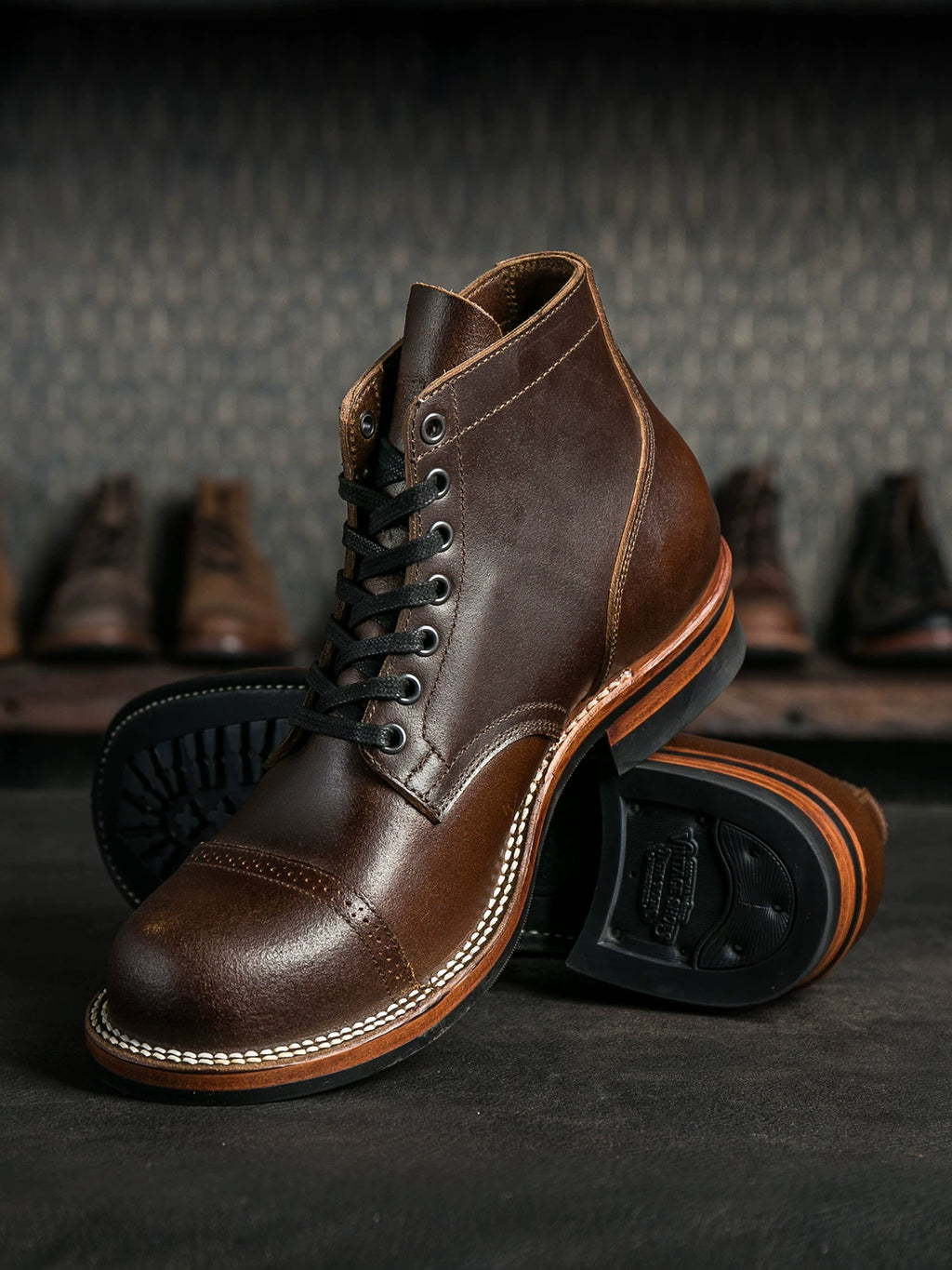Ticktock 310 Replica Horween CXL Cinnamon Bacon Skin Stitch down Valgus Seam Worker Boot