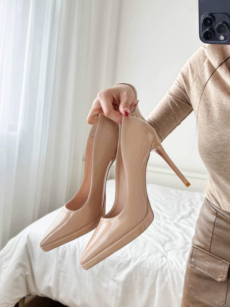 Model Style Nude High Heels Women's Stiletto Heel Not Tired Feet Waterproof Platform Elegant Socialite Pointed Toe Flats Plus Size Women's Shoes 41