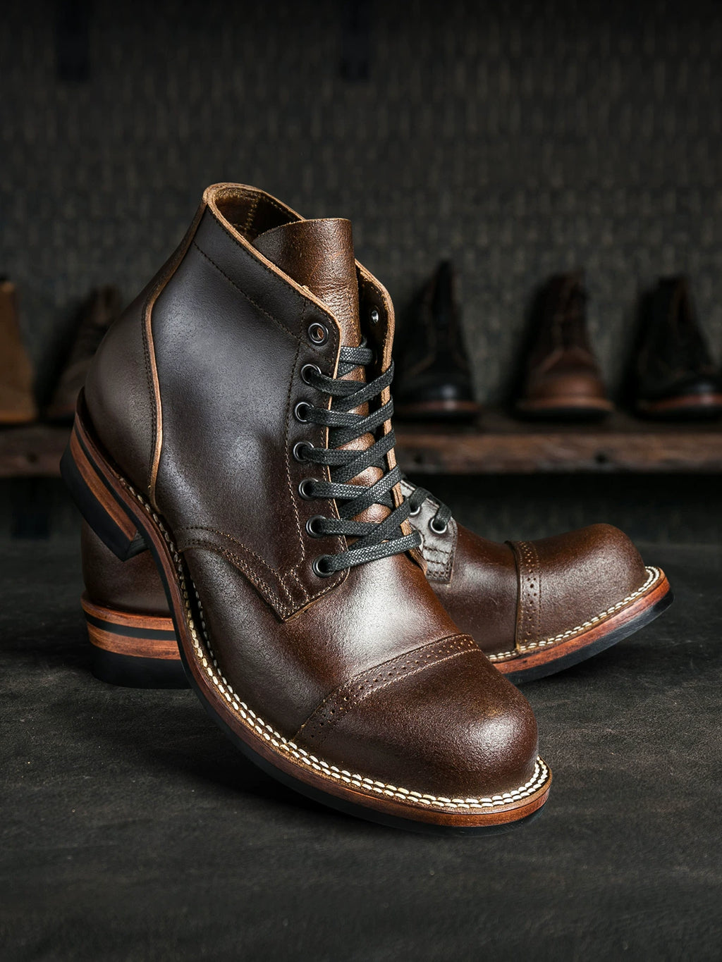 Ticktock 310 Replica Horween CXL Cinnamon Bacon Skin Stitch down Valgus Seam Worker Boot
