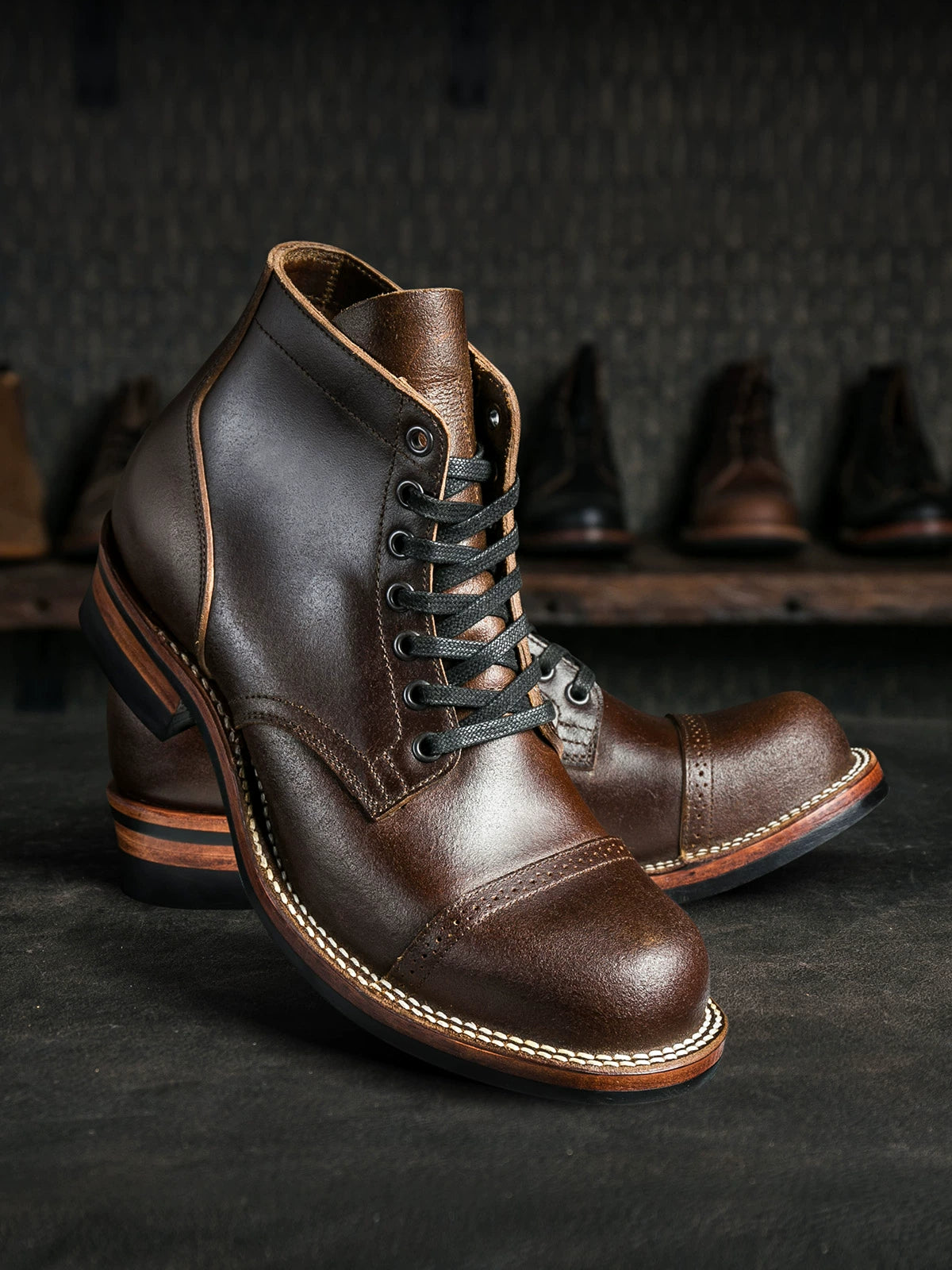 Ticktock 310 Replica Horween CXL Cinnamon Bacon Skin Stitch down Valgus Seam Worker Boot