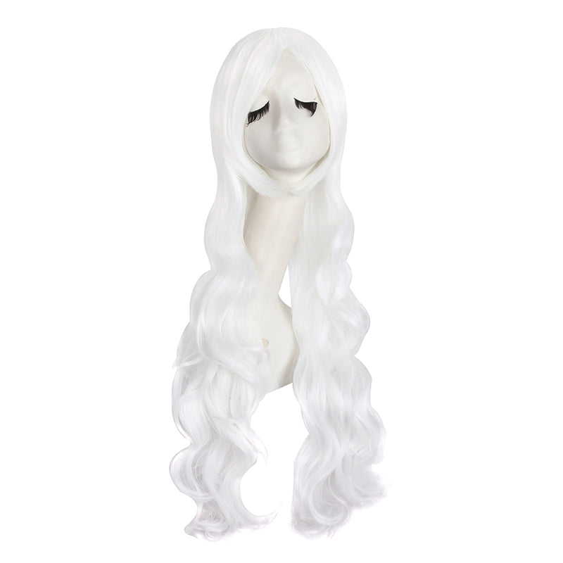 Cos Wig Female Long Curly Hair Side Bangs Universal 80cm Pure White Lolita Big Wave Anime Full-Head Wig