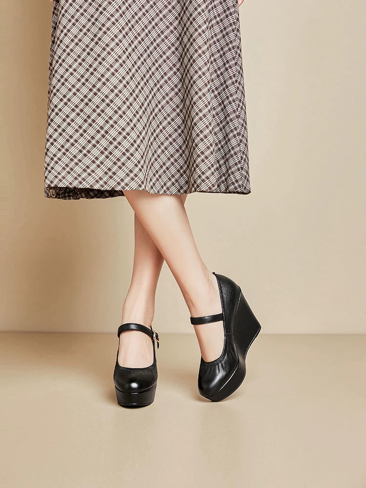 Thick Sole round Toe Wedge Soft Surface Waterproof Platform Strap - Heavenly shershelle