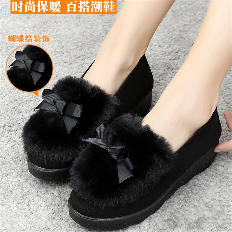 Platform Shoes Autumn and Winter Thick Bottom Fleece-Lined Warm Old Beijing Cloth Shoes