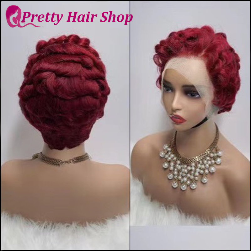 Black Woman Transparent Short Wavy Pixie Lace Wig Human Hair