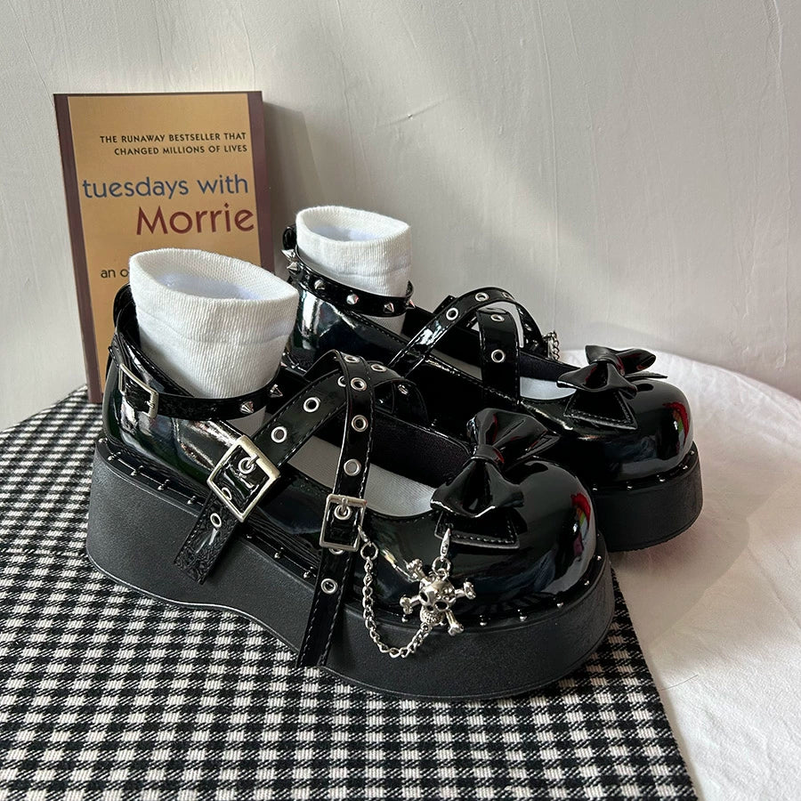 Punk Lolita Shoes Sweet Cool Sexy Y2g Subculture Punk Dark Student Platform Shoes Women's Shoes round Toe Flats