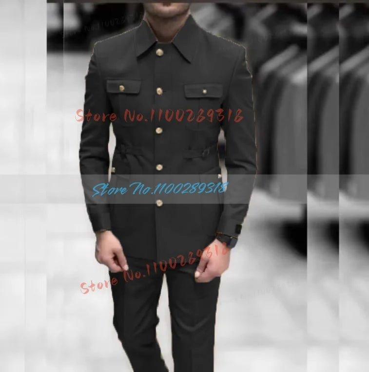 Men's Stand Collar Chinese Style Elegant Suits For Men Slim Fit Formal Groom Tuxedos Prom2 Pcs Classic Male Blazer Costume Homme