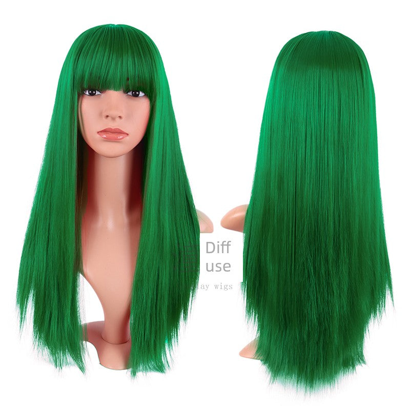 Tongman Cos Wig Female Long Hair Mixed Gold Red Brown Pure Black Lolita High-Temperature Fiber Long Straight Hair Full-Head Wig