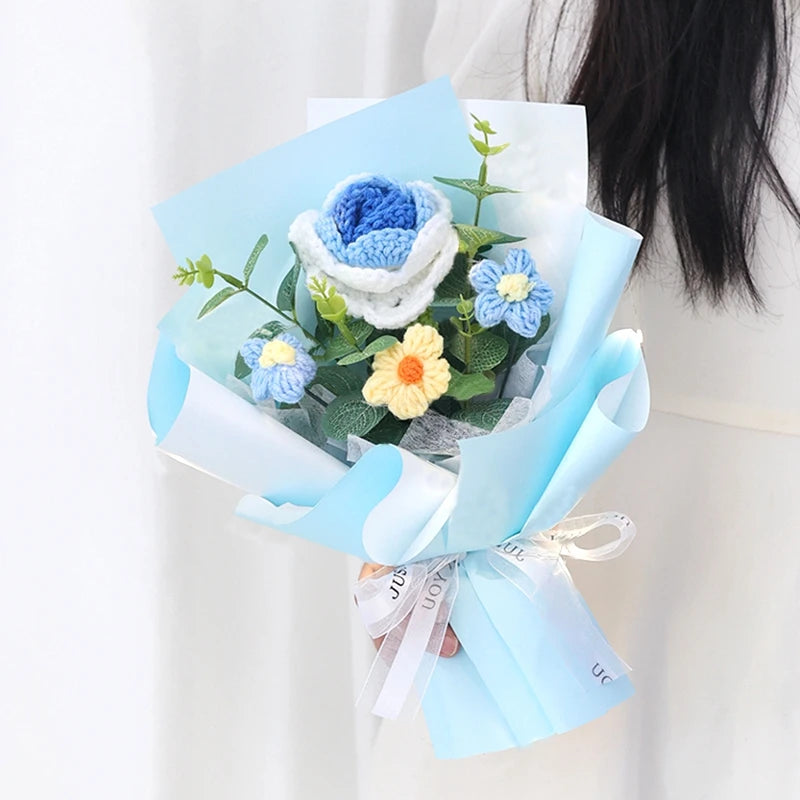 Crochet Flowers Bouquet Rose Hand-Knitted Graduation Flowers Bouquet Wedding Party Decoration Birthday Graduation Gifts - Heavenly shershelle