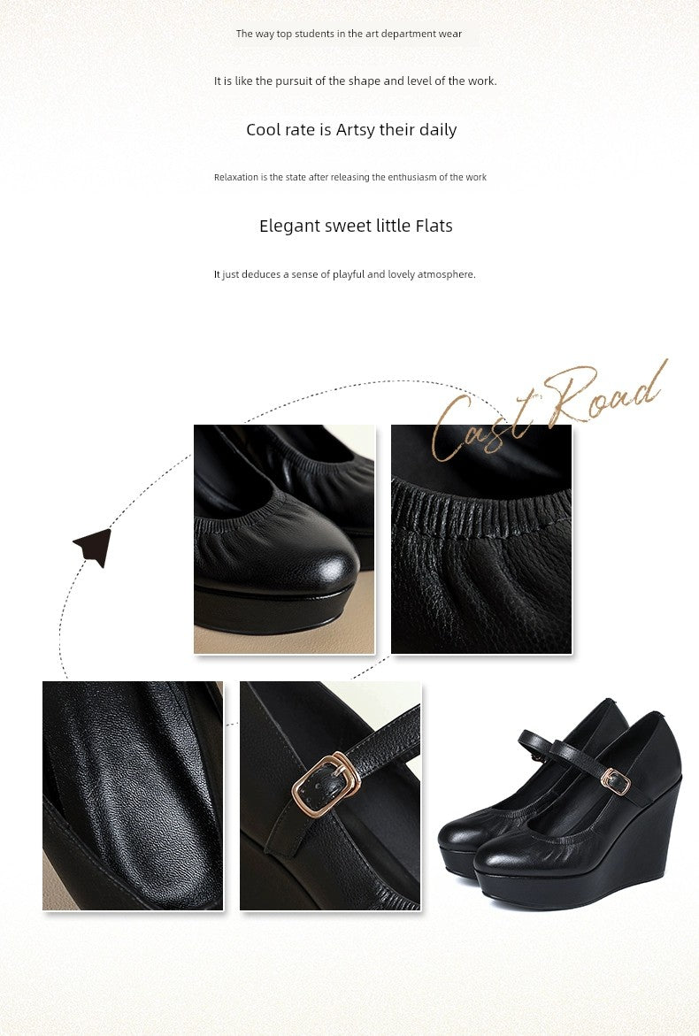 Thick Sole round Toe Wedge Soft Surface Waterproof Platform Strap - Heavenly shershelle