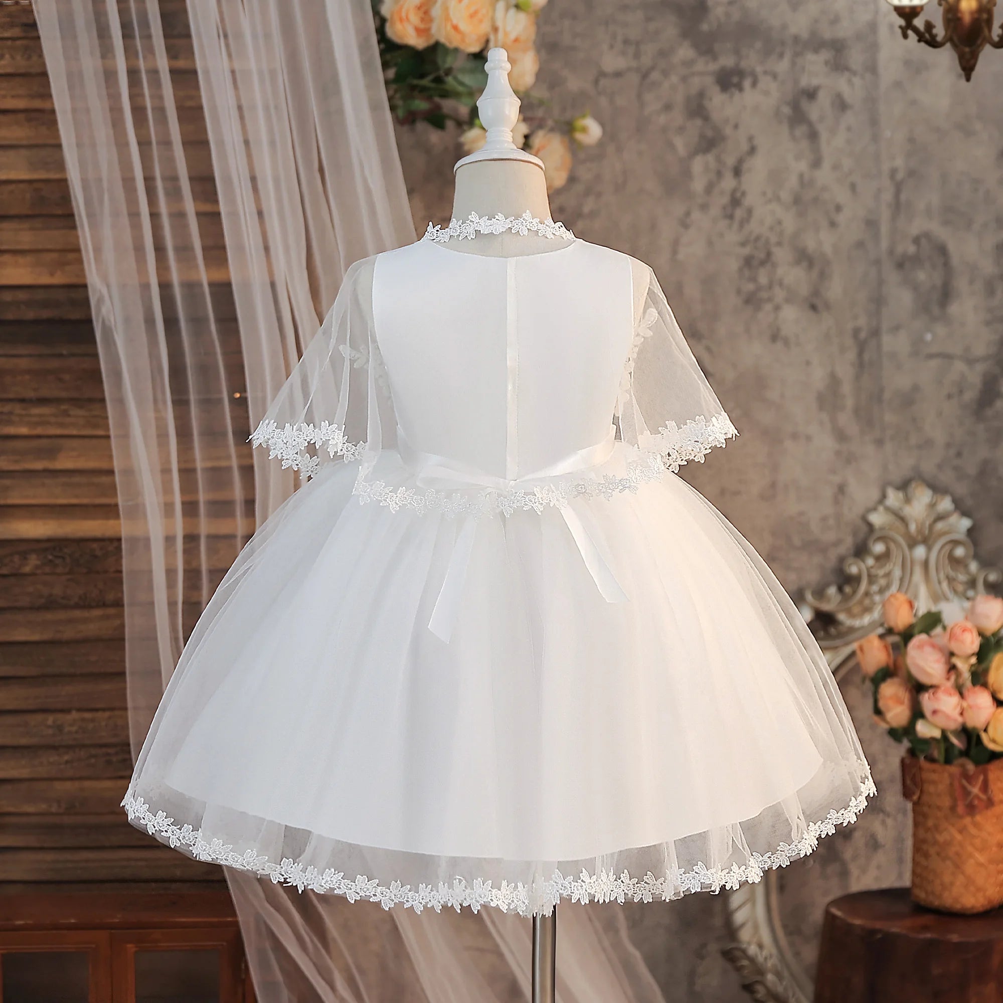 Elegant Flower Baptism Party Girls Dress 2pcs Lace Wedding Bridesmaid Prom Dresses Girl Gala Tulle Birthday Princess Kids Clothe - Heavenly shershelle