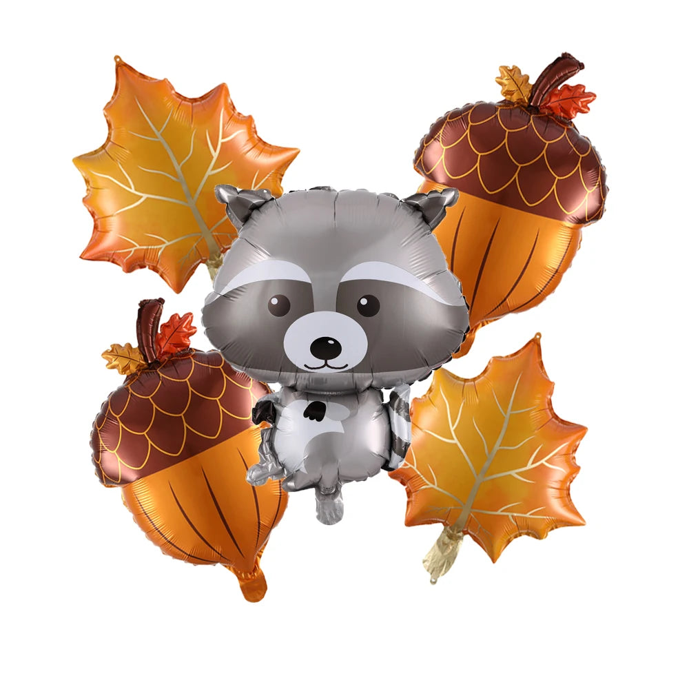 1/5pcs Autumn Maple Leaf Pine Cones Foil Balloons Squirrel Fox Animals Balloon Thanksgiving Brithday Party Decorations Kid Toys