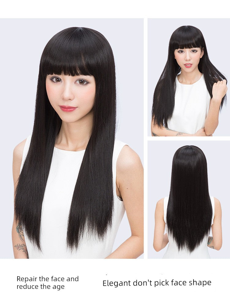 Wig Women's Long Hair Full-Head Wig Mid Length Long Length Hairstyle Straight Hair Straight Bangs Nature Artificial Hair Wig Sheath Nature Hair - Heavenly shershelle