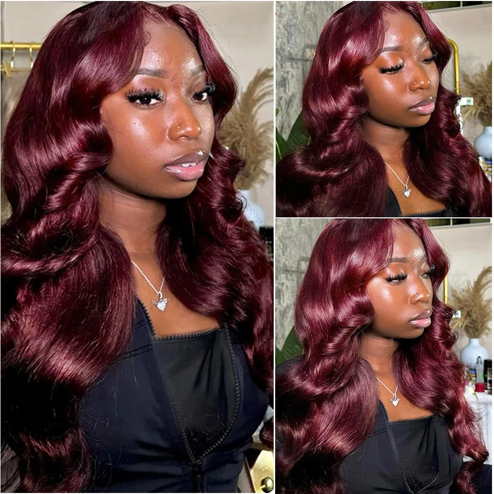 200 Density Burgundy 13x6 HD Lace Frontal 100% Human Hair Wig 99j Body Wave 13x4 Lace Front Wigs Human Hair Brazilian Lace Wigs