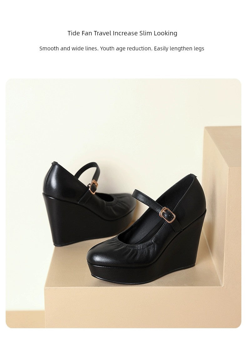 Thick Sole round Toe Wedge Soft Surface Waterproof Platform Strap - Heavenly shershelle