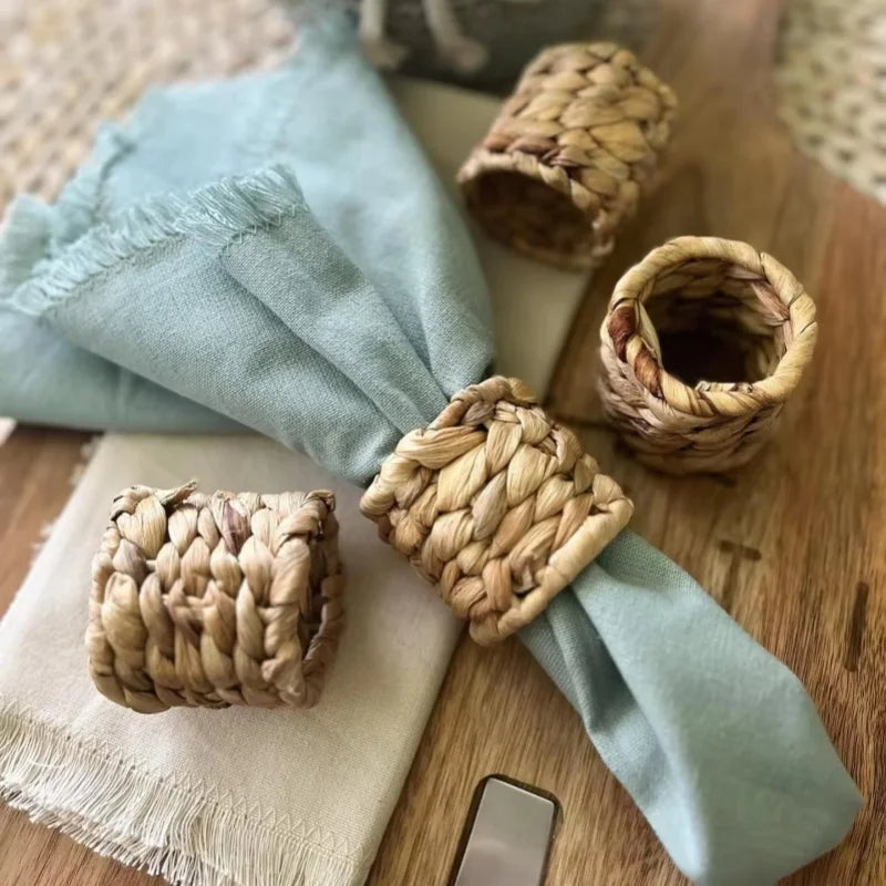 1/6/12PCS Round Napkin Rings Hand-Woven Watercress Napkin Rings Easter Thanksgiving Christmas Table Decorations