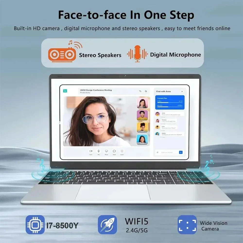 2025 laptop 15.6 Inch Laptop Windows 11 Intel Core i7 8500Y 16GB RAM 1TB SSD Fingerprint Unlock Study Office Pc Laptops Computer