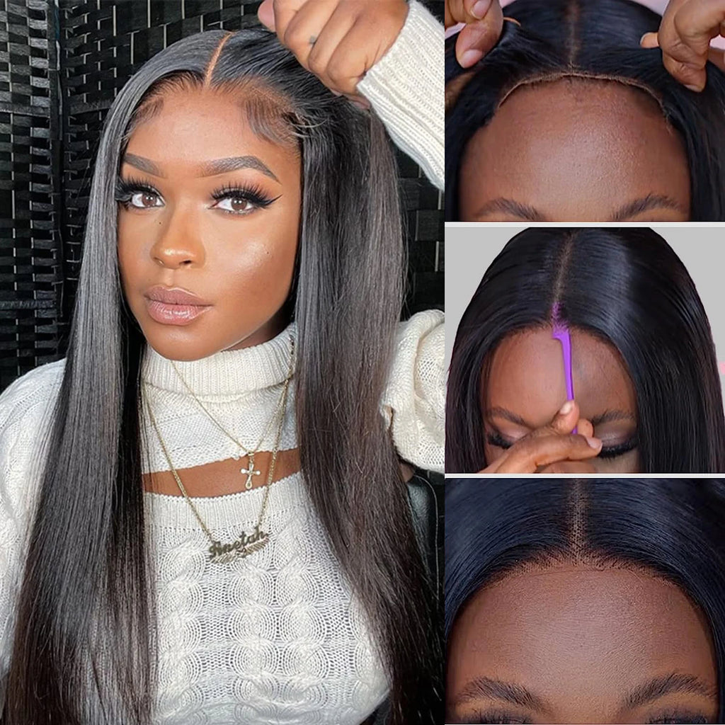 Wiggogo Bone Straight Glueless Wig Human Hair Ready To Wear 4X4 5X5 Hd Lace Preplucked Closure Wig Pre Cut 100% Human Hair Wigs - Heavenly shershelle