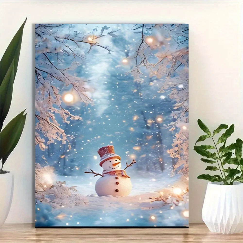 Charming Snowman Winter Scene Canvas Art Framed Wall Decor for Living Room Bedroom and Bathroom Perfect Christmas Home Accents