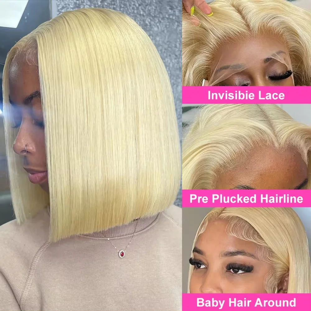 613 Honey Blonde 13x4 13x6 HD Lace Front Human Hair Wig Short Bob 8-16 Inches Wig Bone Straight Bob Wigs For Black Women - Heavenly shershelle