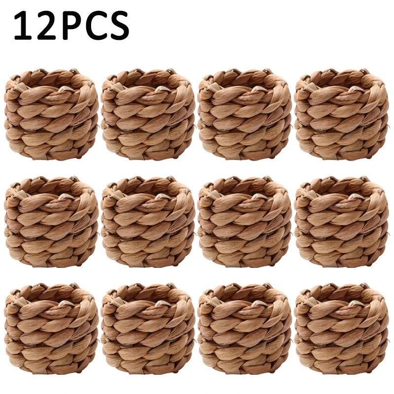 1/6/12PCS Round Napkin Rings Hand-Woven Watercress Napkin Rings Easter Thanksgiving Christmas Table Decorations