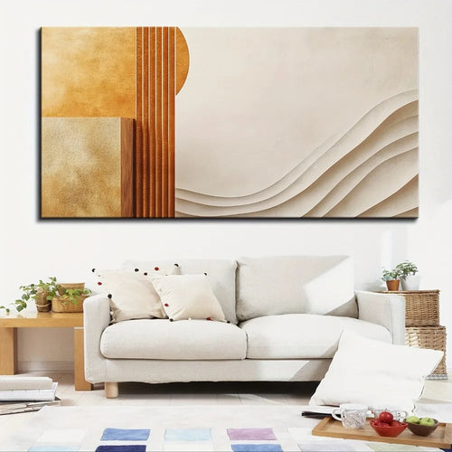 1.5 inch thick pine solid wood frame, mural canvas painting,geometric pattern Nordic poster, suitable for living room decoration