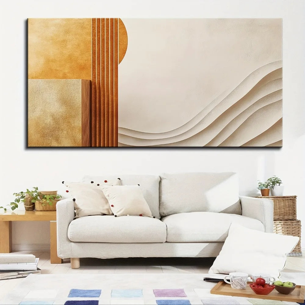 1.5 inch thick pine solid wood frame, mural canvas painting,geometric pattern Nordic poster, suitable for living room decoration