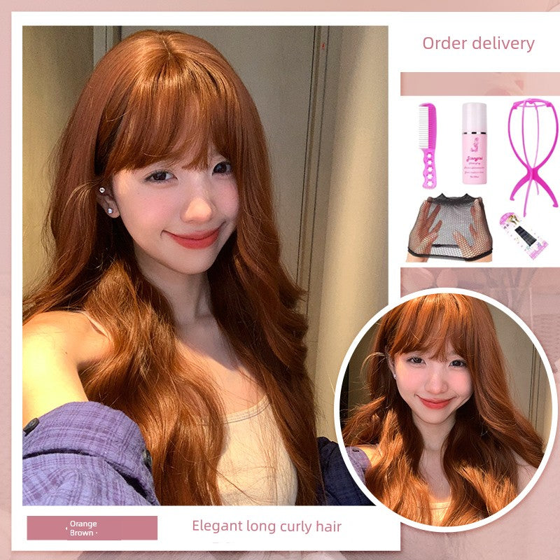 Manzhen Wig Female Hair Curly Long Hair Daily Internet Hot New Nature Realistic White Cute Bangs Full-Head Wig