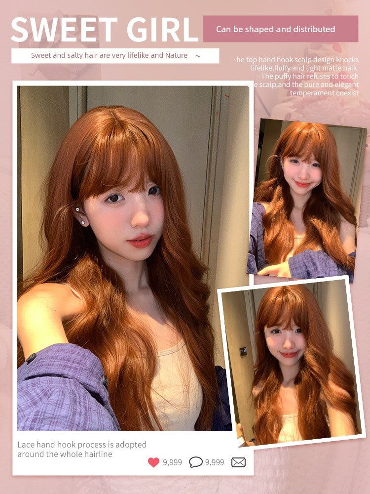 Manzhen Wig Female Hair Curly Long Hair Daily Internet Hot New Nature Realistic White Cute Bangs Full-Head Wig