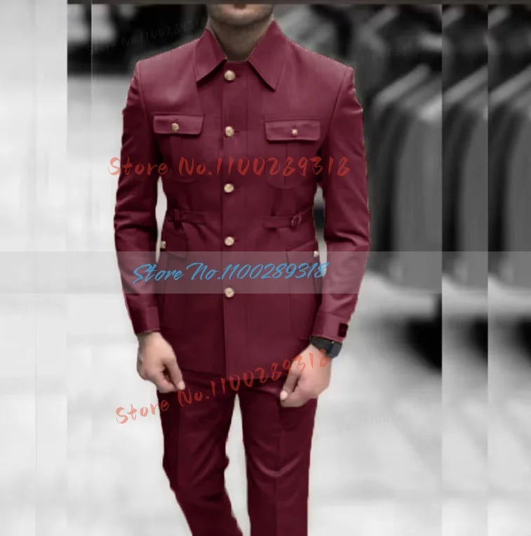 Men's Stand Collar Chinese Style Elegant Suits For Men Slim Fit Formal Groom Tuxedos Prom2 Pcs Classic Male Blazer Costume Homme