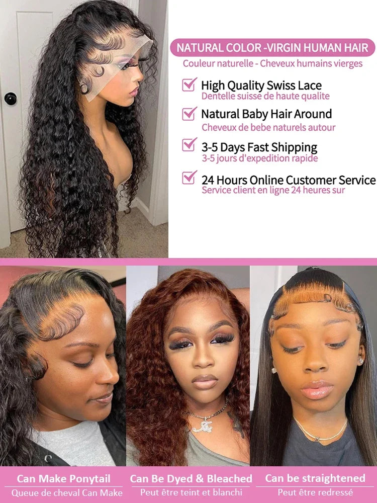 30 40 Inch Loose Deep Wave 13x6 HD Lace Frontal Wig Water Curly Human Hair Wig Glueless 13x4 Lace Front Human Hair Wig For Women