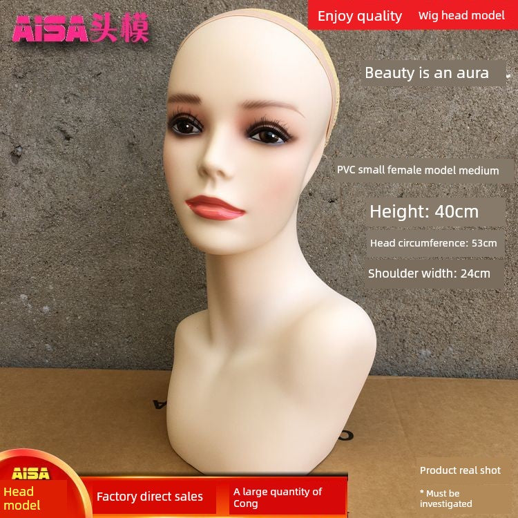 PVC Material Model Head New Arrival Small Size 34cm High-Selling Female Model Wig Scarf Ornament Model for Jewelry Display