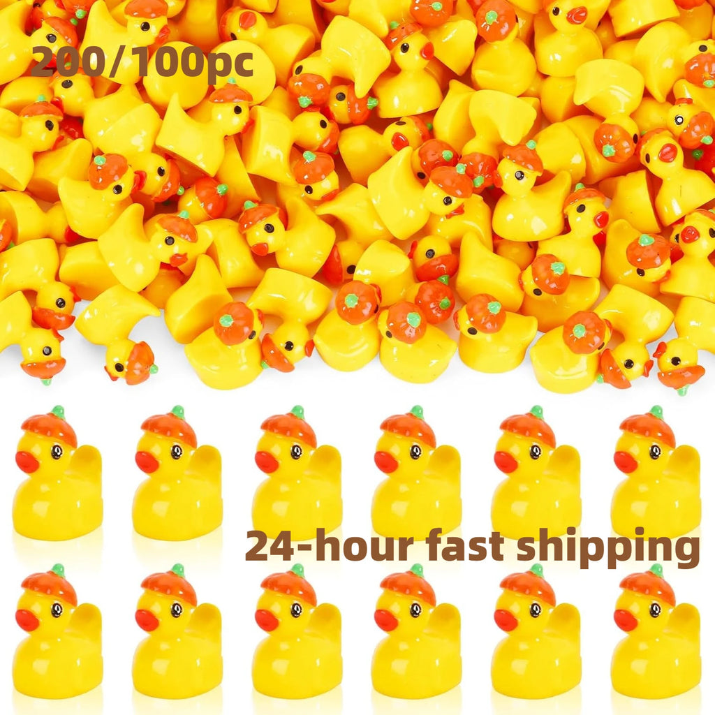 200/100Pcs Fall Mini Ducks Autumn Mini Resin Pumpkin Duck Miniature Duck Statue Dining DIY Thanksgiving Halloween Party Decor