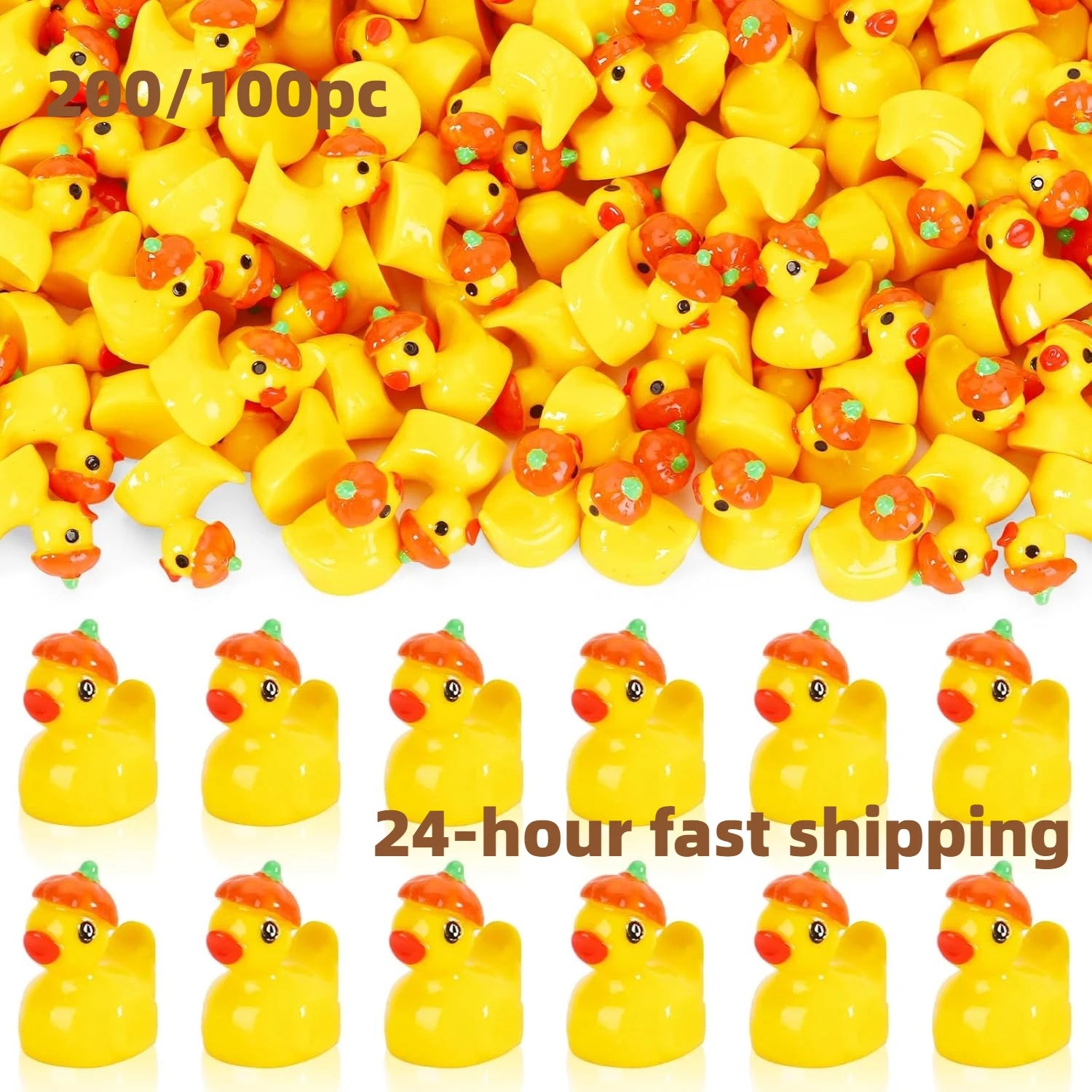 200/100Pcs Fall Mini Ducks Autumn Mini Resin Pumpkin Duck Miniature Duck Statue Dining DIY Thanksgiving Halloween Party Decor