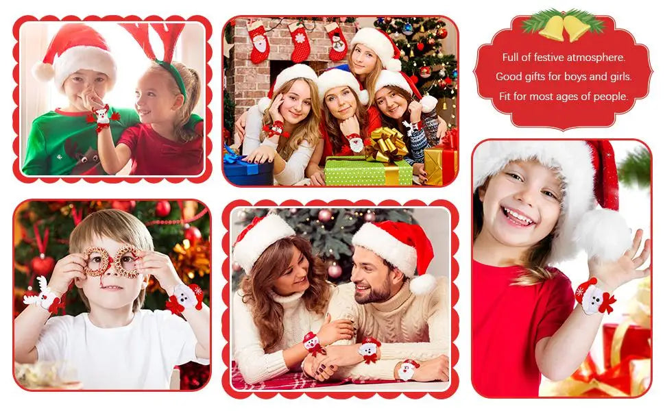 10 Pieces Christmas Slap Bracelets Christmas Snap Bracelet Party Favors Xmas Slap Bands Include Santa Claus Snowman Reindeer Bea
