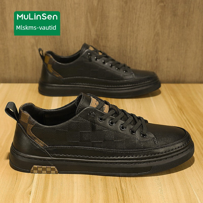 Mlskms-Vautid Men's Shoes Autumn and Winter Sports Casual Borad Shoes Male Leather Work Men's White Shoes Low Ankle Soft Bottom Stylish Shoes
