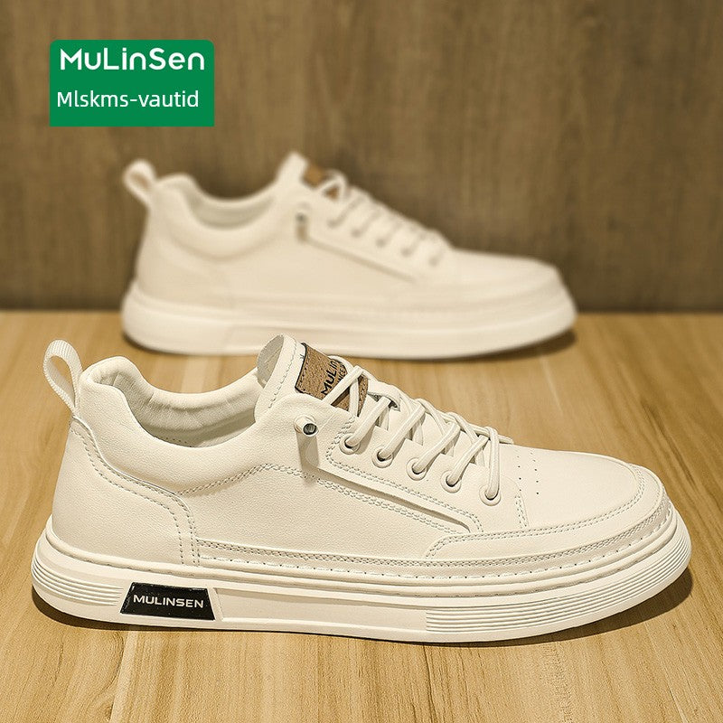 Mlskms-Vautid Men's Shoes Autumn and Winter Sports Casual Borad Shoes Male Leather Work Men's White Shoes Low Ankle Soft Bottom Stylish Shoes