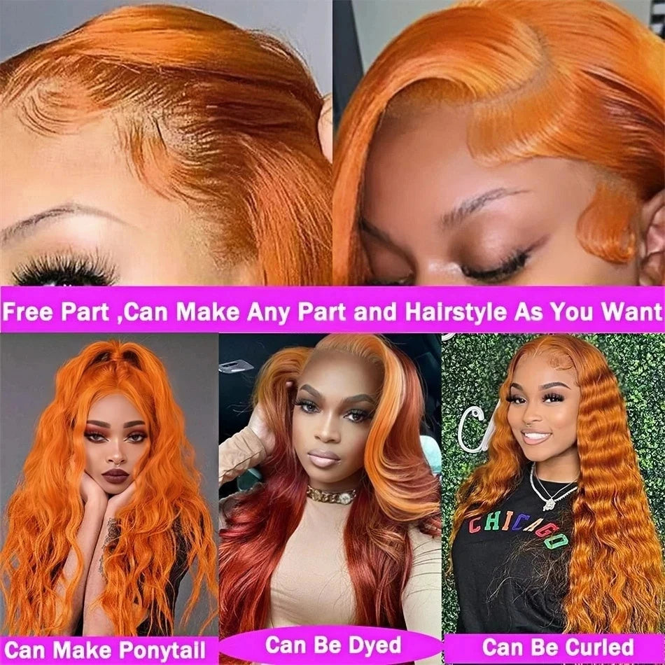 Lafino Ginger Hd Lace Wig 13x6 Human Hair Loose Body Wave 13x4 Lace Frontal Body Wave Wigs Orange Wig 350 Colored Human Hair Wig