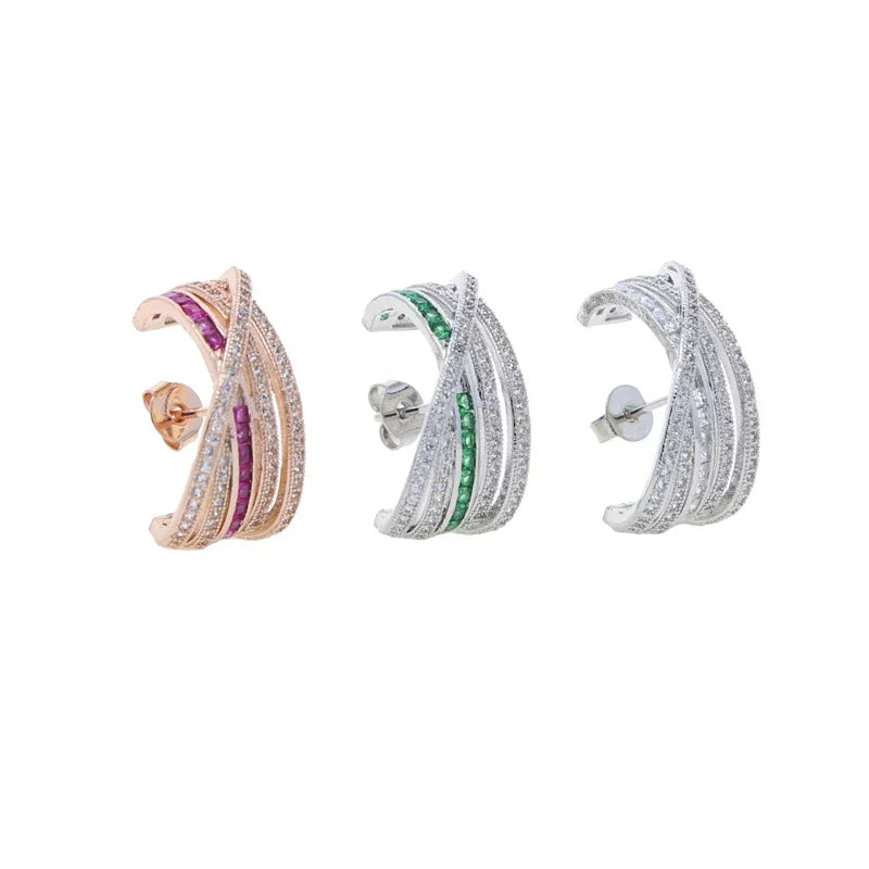 Luxury Hip Hop Women Jewelry Micro Pave Colorful Cubic Zirconia Cz Geometric Circle Lines Ear Cuff No Pierced Clip Stud Earrings - Heavenly shershelle