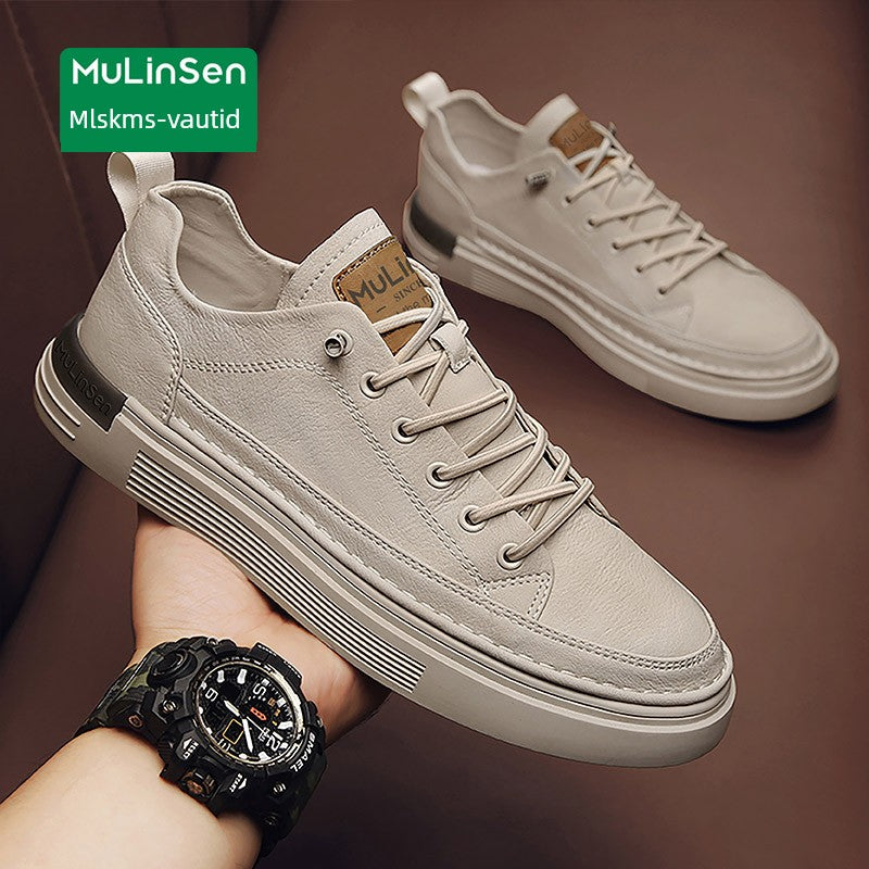 Mlskms-Vautid Men's Shoes Autumn and Winter Sports Casual Borad Shoes Male Leather Work Men's White Shoes Low Ankle Soft Bottom Stylish Shoes