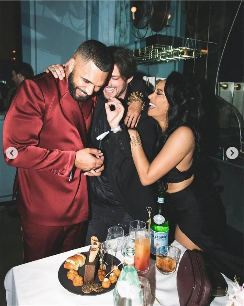 Red Satin Men Suits Set 2 Pcs Blazer+Pants Trousers Customized Wedding Tuxedos Formal Office Business Elegant Spring Jacket Coat