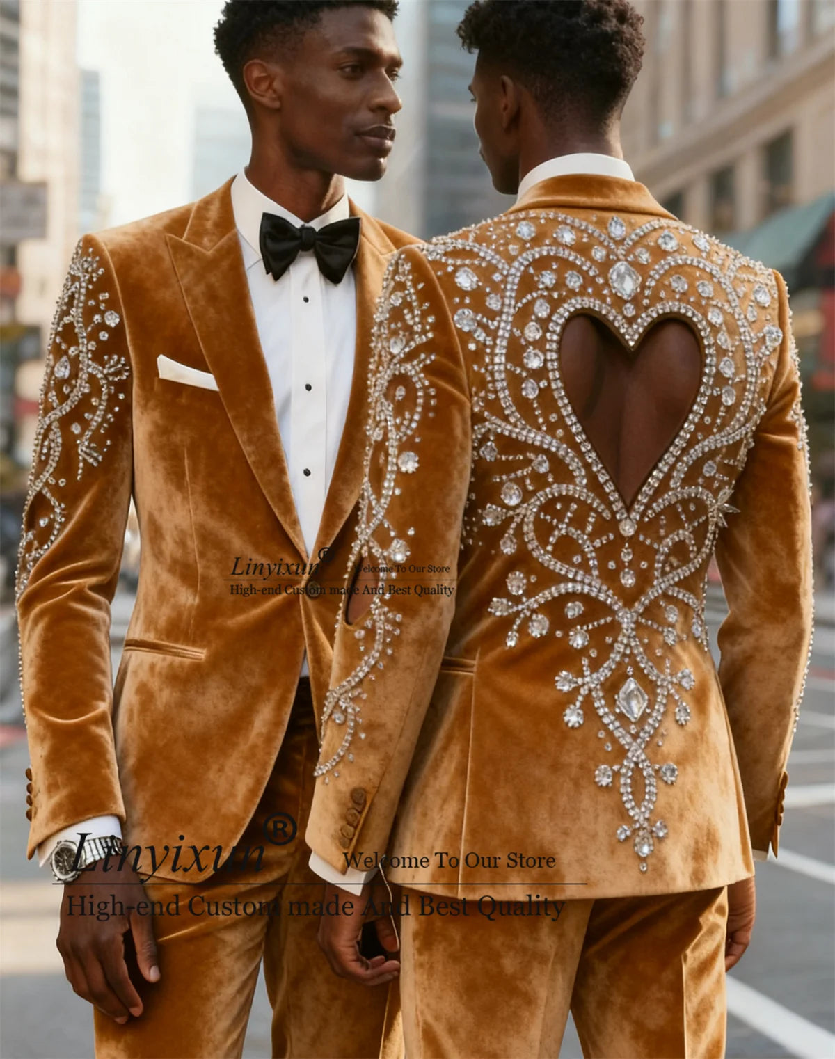 Fashion Velvet Men Suits Customized Sparkly Diamond Rhinstone Ropa Blazer 2 Pieces Sets Groom Wedding Tuxedos Slim Costume Homme