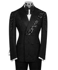 High End Stone Embroidered Tuxedos Men Suits Customized 2 Pieces Sets Wedding trajes para hombre Jacquard Slim Groom Prom Blazer
