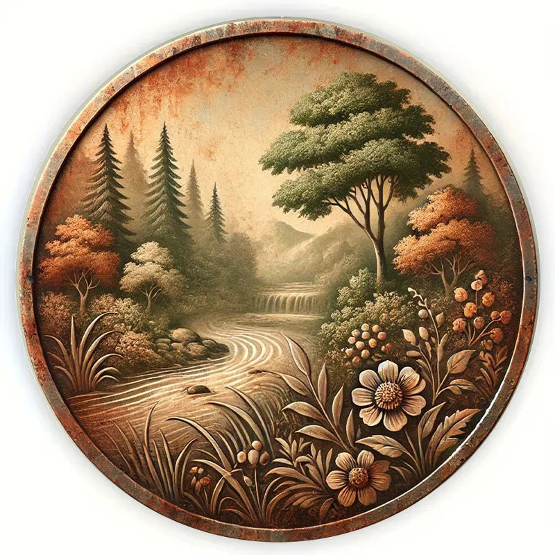 1pc Whimsy Woods Metal Wall Art, 7.8"x7.8" Colorful Forest Decor, Durable and Easy to Maintain for Home and Garden