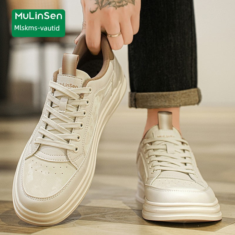 Mlskms-Vautid Men's Shoes Autumn and Winter Sports Casual Borad Shoes Male Leather Work Men's White Shoes Low Ankle Soft Bottom Stylish Shoes